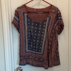 Lucky Brand Women's Blue and Orange Geometric Top